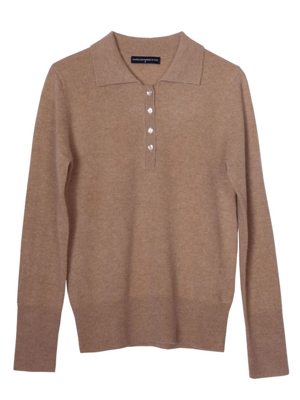 Everlane Women's V-Neck Polo Sweater in Camel Brown